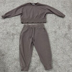 Joy Lab Cropped Sweatshirt and Jogger Set in Brown
